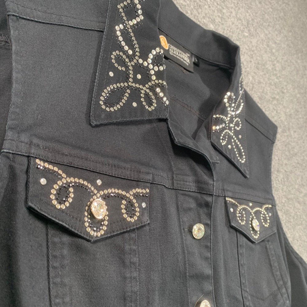 Christine Alexander Womens Black Rhinestone Embellished Western Vest Large Bling - Picture 2 of 10